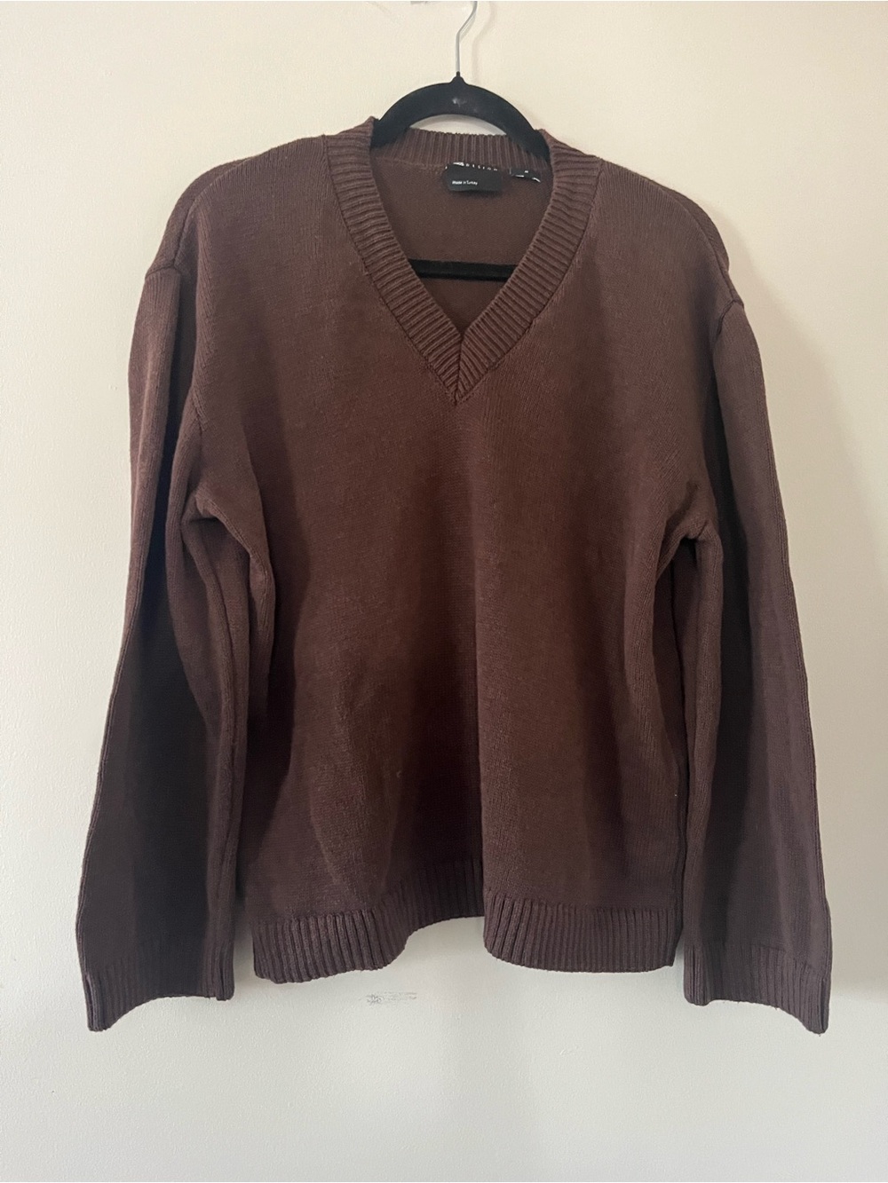 ASOS Chocolate Brown Oversized V Neck Knit Sweater Medium Fall Cozy Earthy